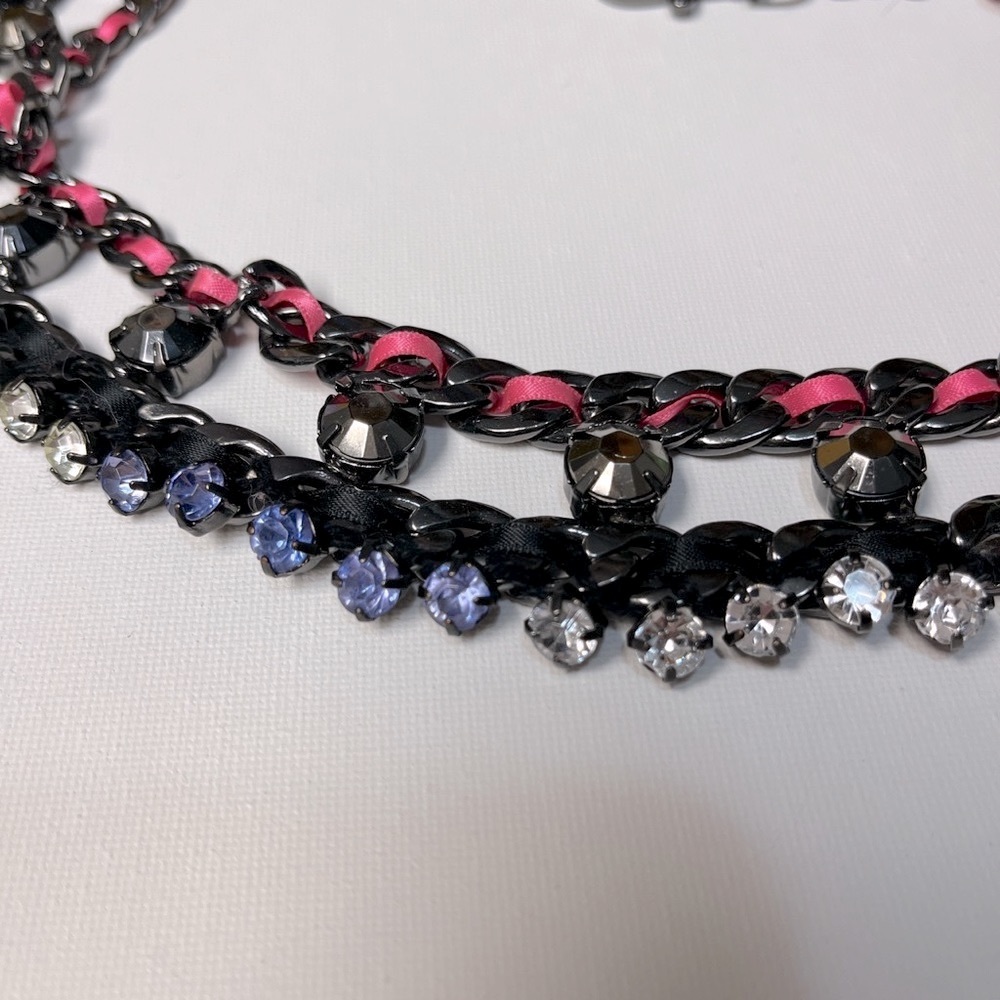 Belt- Multicolor Rhinestone Black Chain Belt with Ribbon